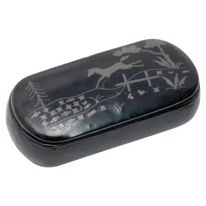 Vintage Horse Jumping Scene Enamel Black Lacquer Box