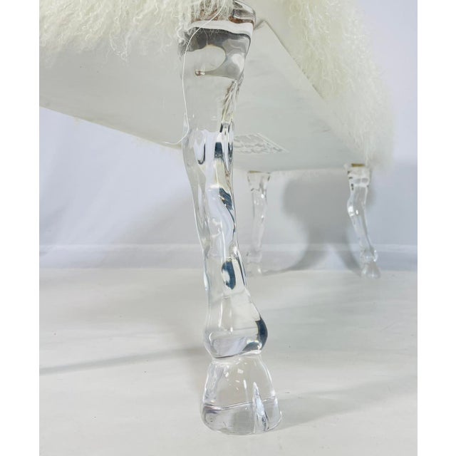 Modern Bench With Lucite Hooved Legs & Mongolian Fur Upholstery For Sale - Image 10 of 12