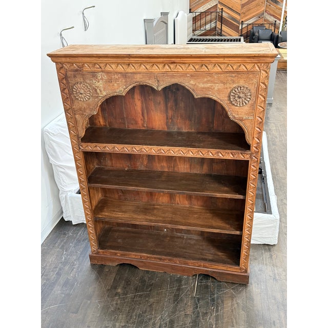 Traditional Carved Wood Open Bookcase, Vintage For Sale - Image 3 of 12