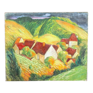 Early French Painting - Red Roofs Amongst the Hills - Signed