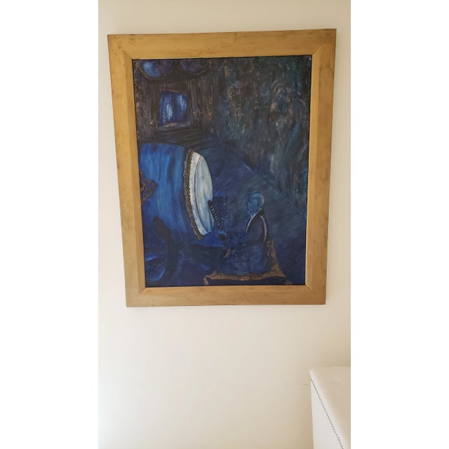 1990s Original Expressionist Oil Painting of a Monk Drumming in a Monastery, Framed For Sale - Image 11 of 12