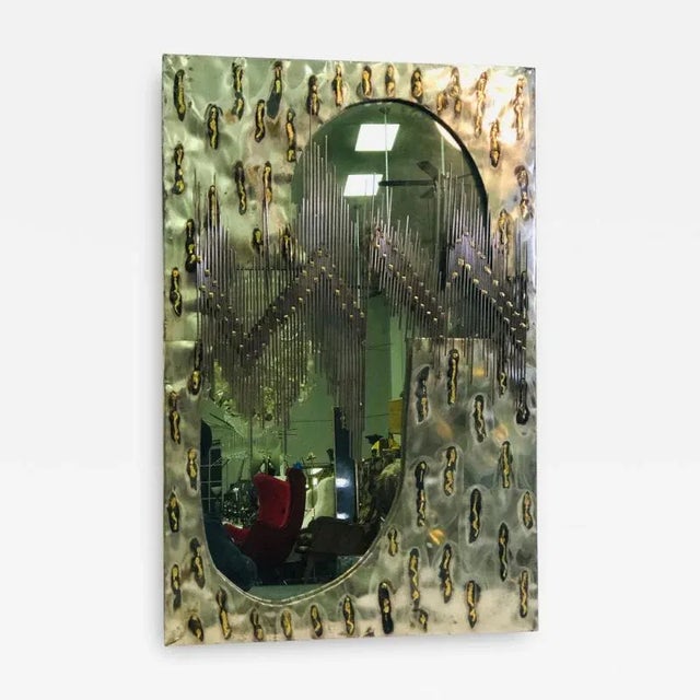 Brutalist Artisan Mirror With Welded Rods For Sale - Image 11 of 11