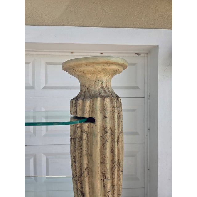 Beige Late 20th Century Neoclassical Revival Faux Stone 4-Tier Column Shelves For Sale - Image 8 of 11