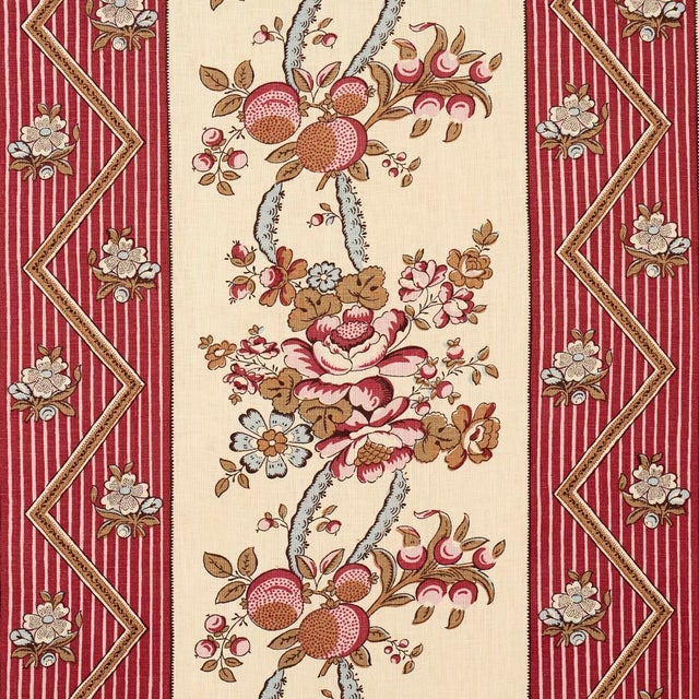 Traditional SAMPLE - Schumacher Sylvain Floral Stripe Fabric In Rouge For Sale - Image 3 of 5