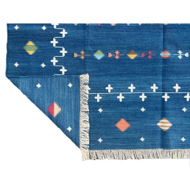 Casa Cosima Not Yet Made - Made To Order Handmade Cotton Vegetable Dyed Area Rug Denim Blue Shooting Star Dhurrie - 8'x10' For Sale - Image 4 of 11