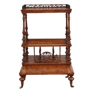 20th Century English Walnut Canterbury Bar Cart For Sale