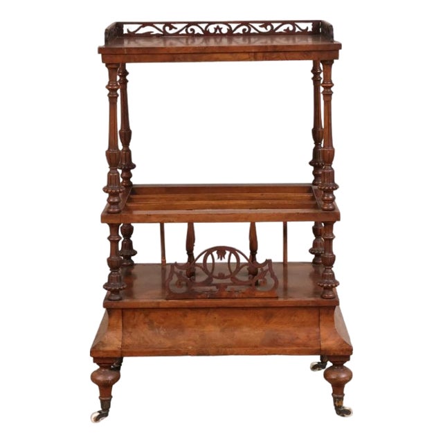 20th Century English Walnut Canterbury Bar Cart For Sale