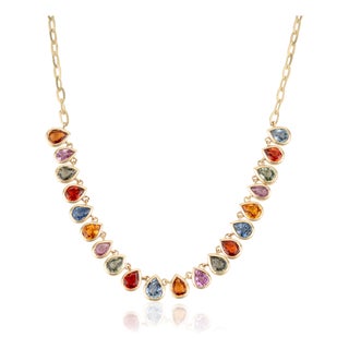 Bezel Set 7.13ct Rainbow Sapphire Contemporary Necklace in 14k Gold For Sale