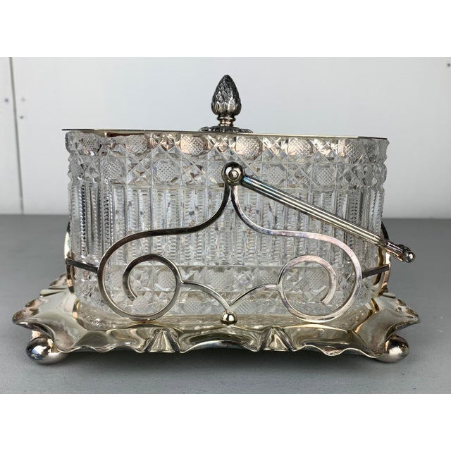 1960s Cut Crystal Serving Candy Dish in Metal Holder For Sale - Image 10 of 12