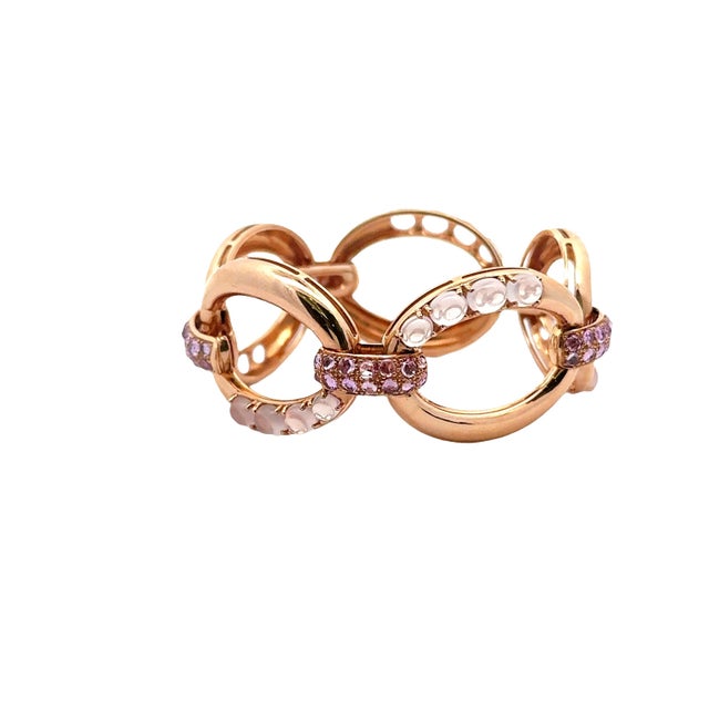 Early 21st Century Moonstone Pink Sapphire 18k Rose Gold Chain Bracelet For Sale - Image 5 of 6