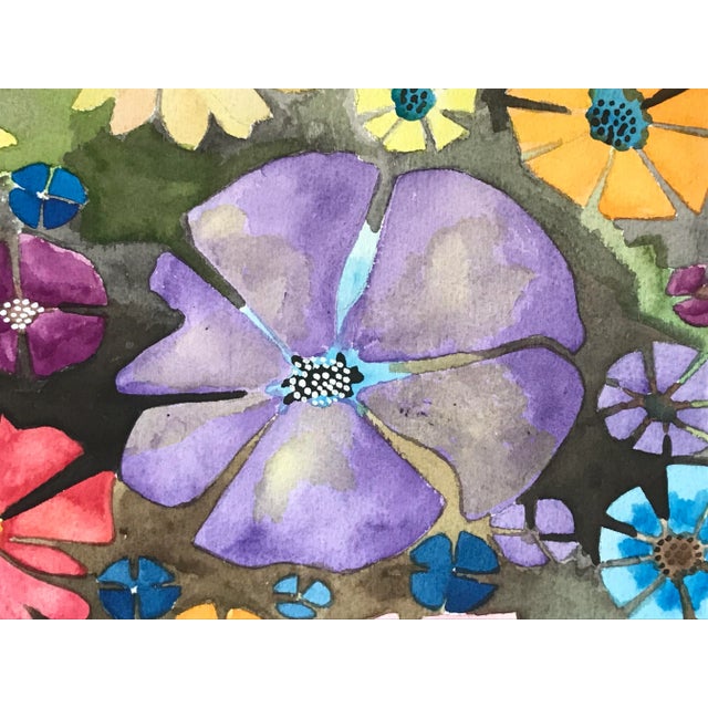 1970s Vintage Mid Century Watercolor Abstract of Flowers For Sale - Image 5 of 7