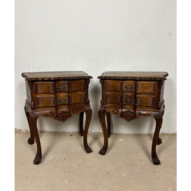 Pair of Spanish Carved Louis XV Style Bedside Tables in Oak, 20th Century For Sale - Image 9 of 16