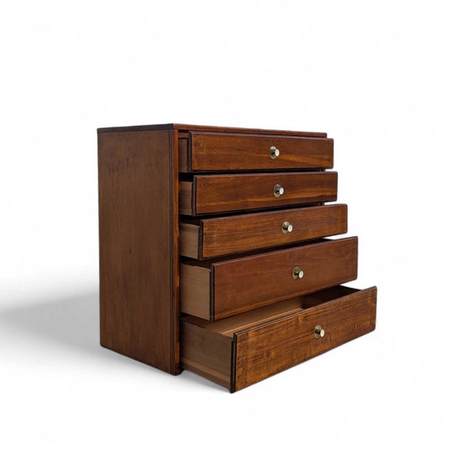 Vintage Mid-Century Walnut Six-Drawer Chest With Brass Pulls For Sale - Image 13 of 18