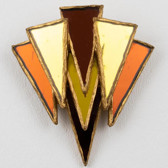 Irena Jaworska, Line Vautrin School Resin Talosel and Mirrors Mosaic Brooch For Sale - Image 4 of 8