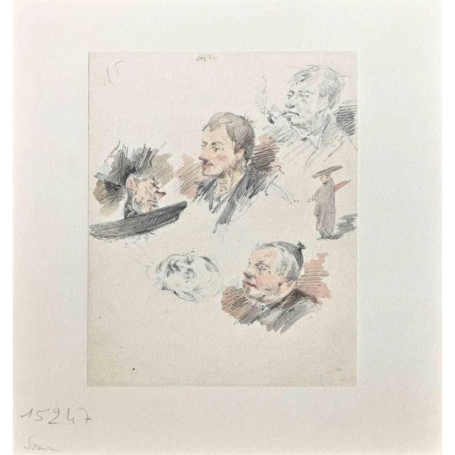 Portraits is an Original pen, Pencil and Watercolour drawing realized by Henry Somm (1844-1907). Good condition on a...