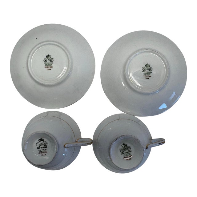 Vintage Aynsley Leighton Teacups & Saucers Set of 2 | Fine English Bone China | Navy Blue Gold Tea Cups | England 1646 For Sale