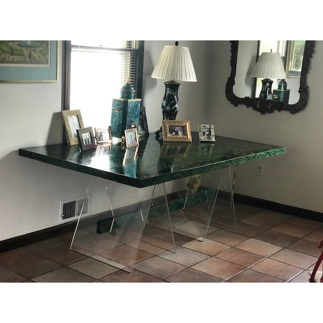 1970s 1970s Louis Gartner Faux Malachite and Lucite Dining Table For Sale - Image 5 of 11