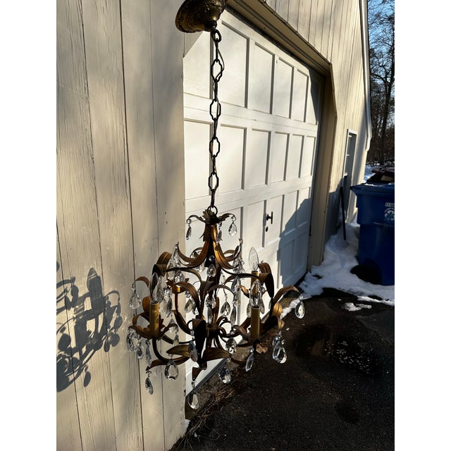 1930s Vintage Hollywood Regency Four Arm Gilt Chandelier Made in Italy For Sale - Image 5 of 12