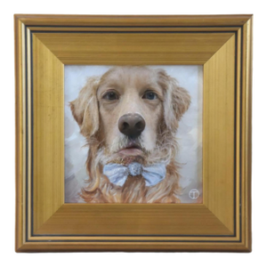 Golden Retriever Dog Puppy Portrait Painting Including the Antiqued Gold Frame