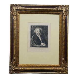 Antique French Victorian Salon De 1877 Carrier Belleuse Portrait Etching 27" For Sale