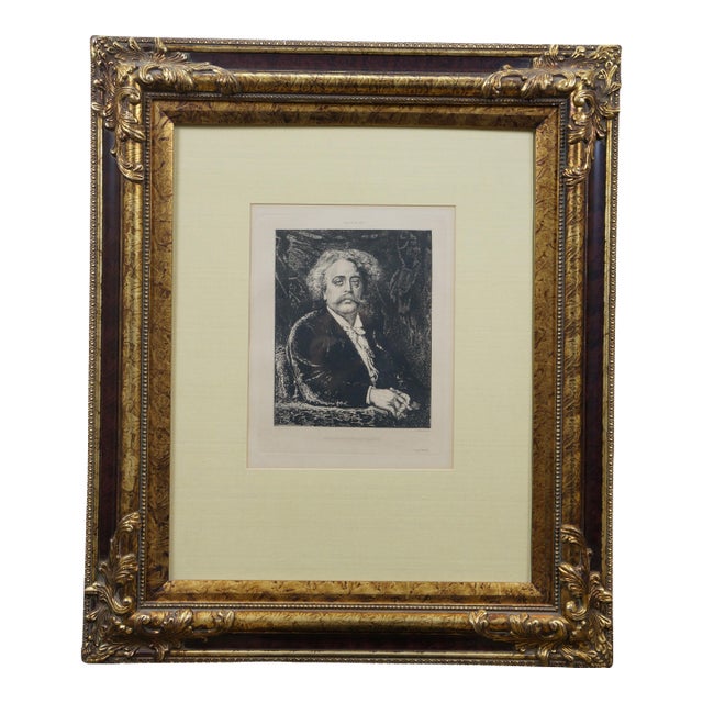 Antique French Victorian Salon De 1877 Carrier Belleuse Portrait Etching 27" For Sale