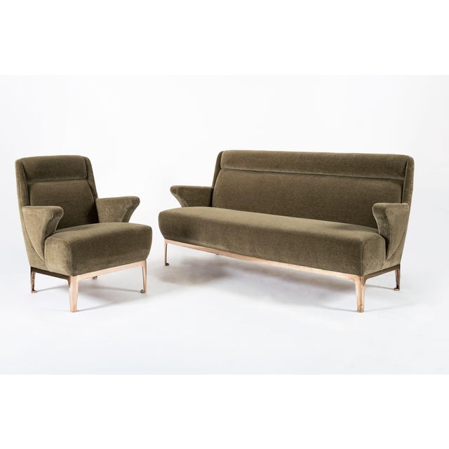 Restored 1940s Art Deco Sofa Mink Mohair, Matching Chair Available For Sale - Image 14 of 14