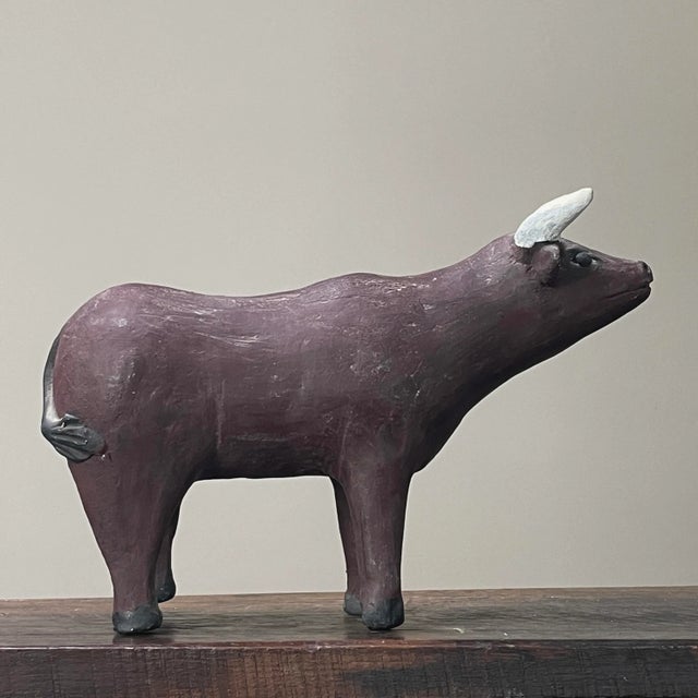 Mexican Vintage Mexican Polychrome Ceramic Bull Sculpture For Sale - Image 3 of 9