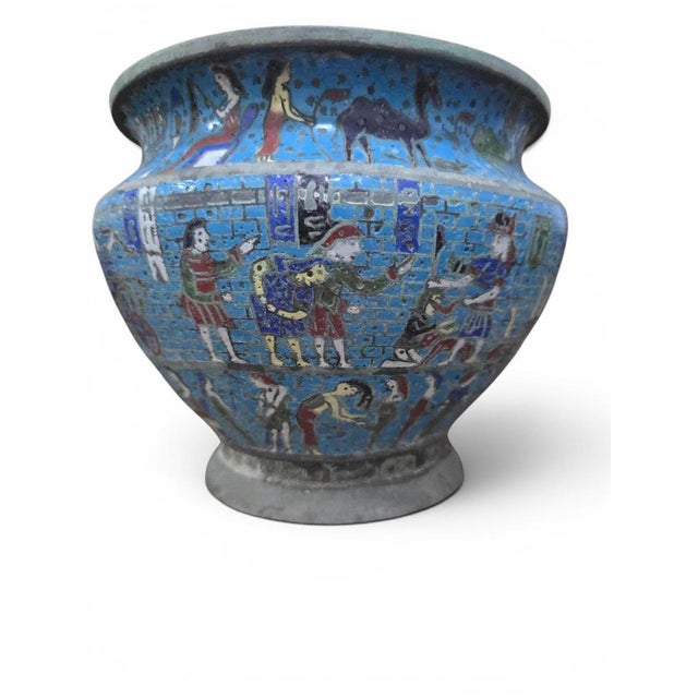 Egyptian Revival Cloisonné Jardinière with Polychrome Decoration, 1900 For Sale - Image 4 of 12