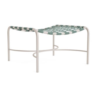 Brown Jordan Kantan Aluminum Ottoman in Shade with Spa Suncloth Strapping For Sale