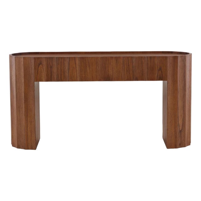 Scalloped Wood Rounded Console Table For Sale