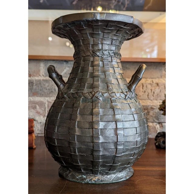 工芸品 Japanese Bronze Glazed Vase with Handles A tall Japanese bronze vase with elephant head handles for