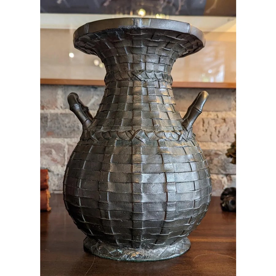 工芸品 Japanese Bronze Glazed Vase with Handles antique-japanese-bronze-woven-