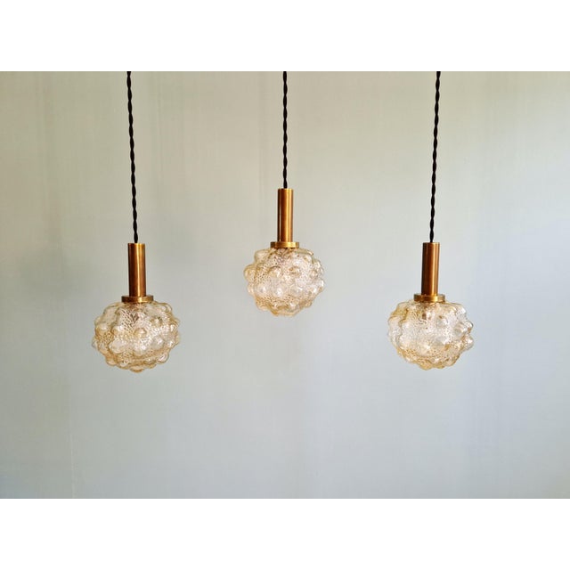 Amber Bubble Glass Pendant Light by Helena Tynell for Glashütte Limburg, 1970s, Set of 3 For Sale - Image 18 of 18