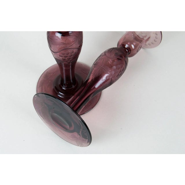 Mid 20th Century Pairpoint Wheel-Cut Design Candle Holders- a Pair For Sale In Seattle - Image 6 of 8