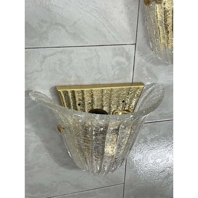 Mid-Century Modern Mid-Century Murano Glass Brass Wall Lamps, 1970s, Set of 2 For Sale - Image 3 of 10