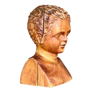 Vintage Hand Carved Wood Bust of Child Sculpture