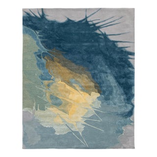 Abstract Cosmic Splash Modern Hand-Tufted Wool Area Rug – Blue, Gold, & Grey For Sale