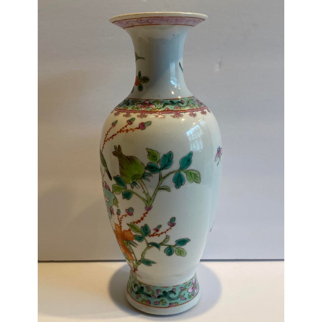 Early 20th century (1891-1919 most likely) Chinese Famille Verde (or Rose) porcelain vase with chrysanthemum, bird and...