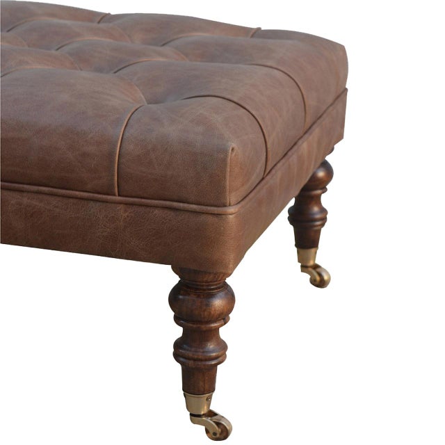 Buffalo Leather Button-Tufted Ottoman For Sale In Philadelphia - Image 6 of 8