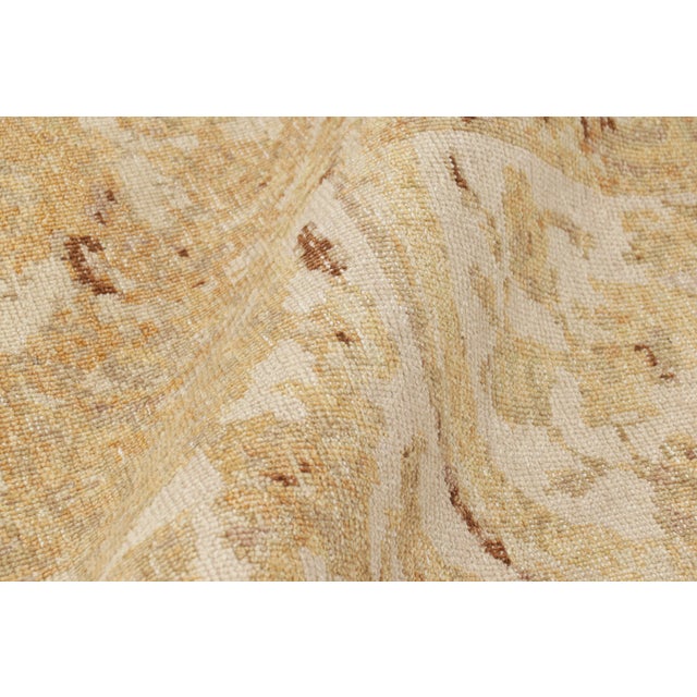 Textile Rug & Kilim’s Distressed European Rug in Beige-Brown & Gold Florals For Sale - Image 7 of 8