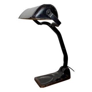 Vintage German Black Bank Lamp, 1930s For Sale
