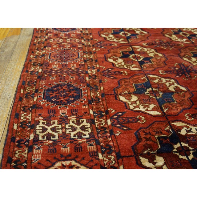 Red 1870s Red Tribal Geometric Antique Russian Tekke Turkmen Carpet 7' X 10'6" Knotted Wool Rug For Sale - Image 8 of 12