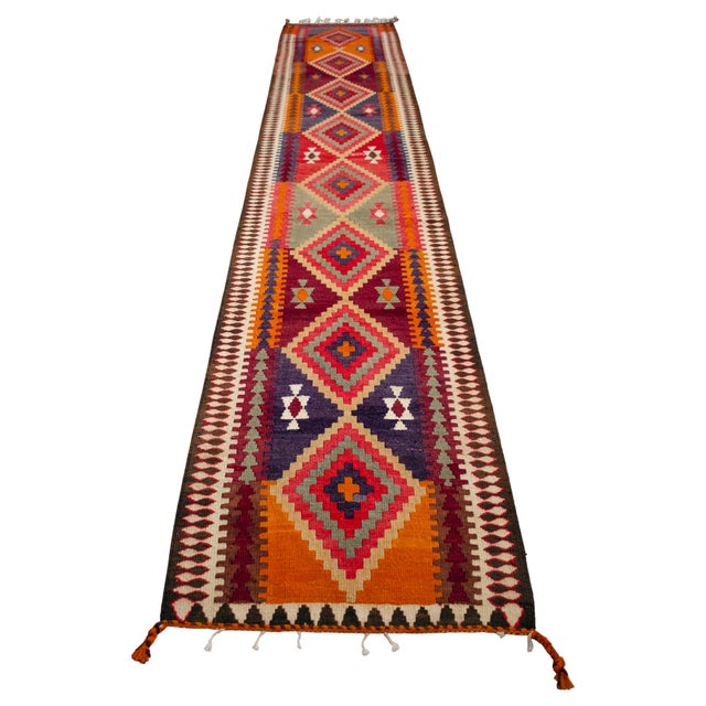 1960s Vintage Turkish Runner Rug Kilim - Handmade Extra Long Hallway Decor , Stair Runner 2′11″ X 15′5″ For Sale - Image 5 of 17