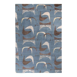 2010s Rug & Kilim’s Mid-Century Modern Rug in Blue With Geometric Patterns For Sale
