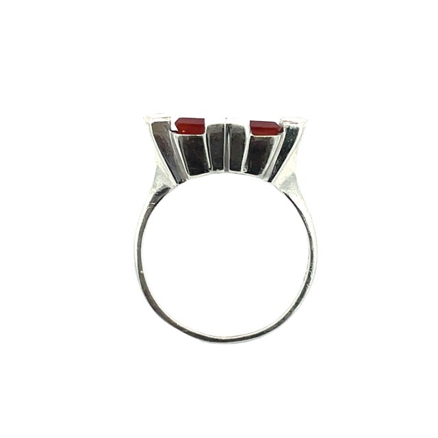 Vintage 14k White Gold Carnelian & Diamond Statement Ring, Size 4.75 For Sale - Image 4 of 5
