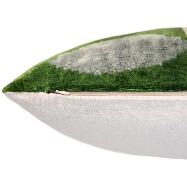 Green and Beige Abstract Silk Velvet Pillow 16x24 Handmade Luxury Cushion For Sale In San Francisco - Image 6 of 8