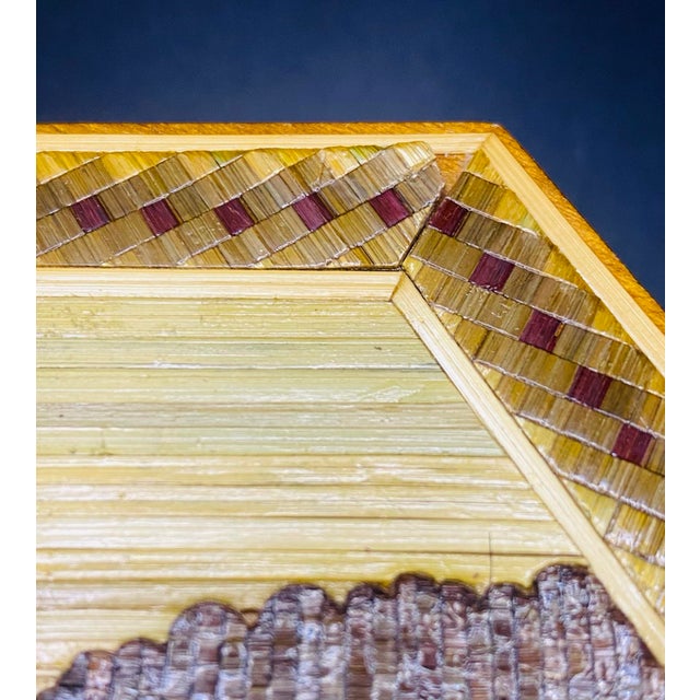 1990s Russian Straw Marquetry Hexagonal Keepsake Box With Rural Lands For Sale In Rochester - Image 6 of 10