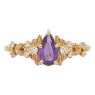 Purple Sapphire Ring With Earth Mined Diamonds Accents: Solid 14k Gold, Size 6.75 For Sale