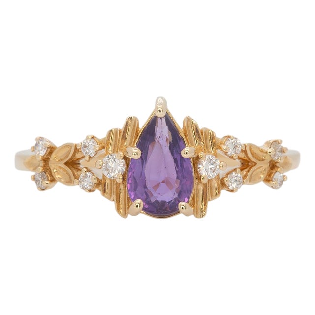 Purple Sapphire Ring With Earth Mined Diamonds Accents: Solid 14k Gold, Size 6.75 For Sale