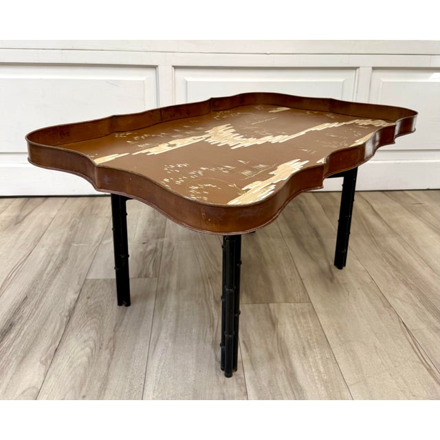 Coffee Vintage Italian Chinoiserie Tole Tray Coffee Table With Faux Bamboo Base For Sale - Image 8 of 15